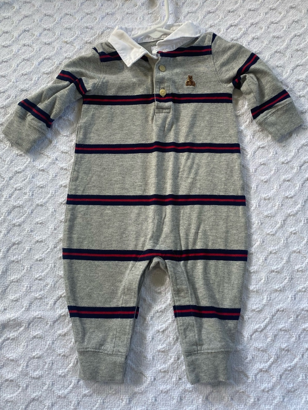 Gap Grey Baby Boy Vintage Soft Rugby Polo One-Piece 3-6m Stripes